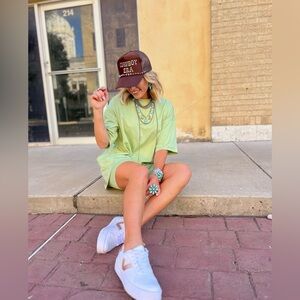 Sweet Genesis Green 2-Piece Set Oversized Short Sleeve T-Shirt & Biker Shorts